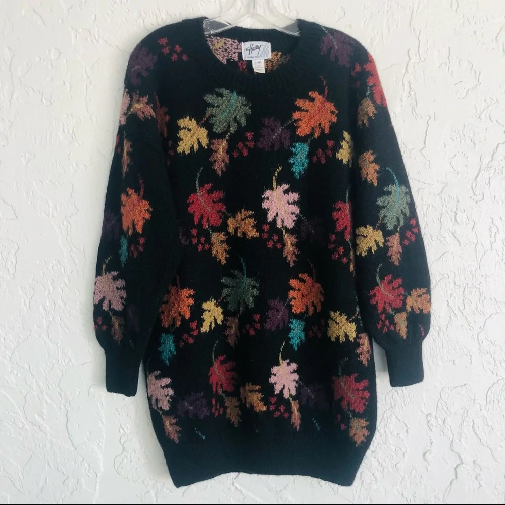 VINTAGE Hallet 100% Alpaca Knit Cozy Cabin Fall Autumn Leaf Sweater Size Medium